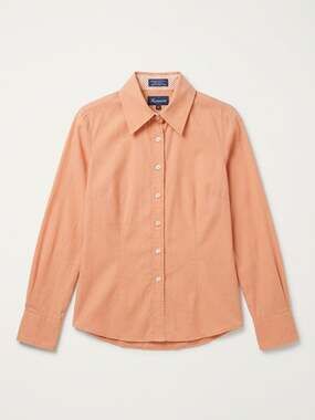 Faconnable Womens Small S Orange Stripe Cotton Button Down Shirt French Chic